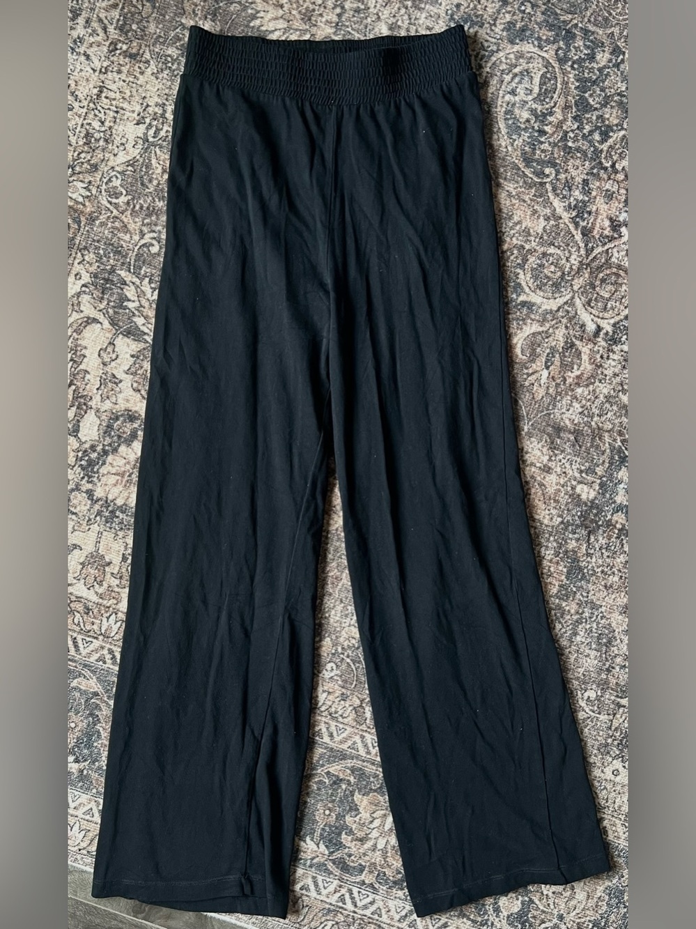 Zara Women’s Black Cotton High-Waisted Wide Leg Elastic Waist Pants Size Medium
